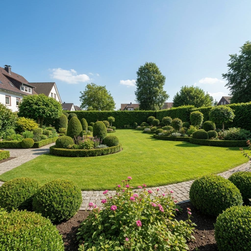 Gepflegte Gartenanlage mit Rasen und Hecken – Garten- und Landschaftsbau in Kassel